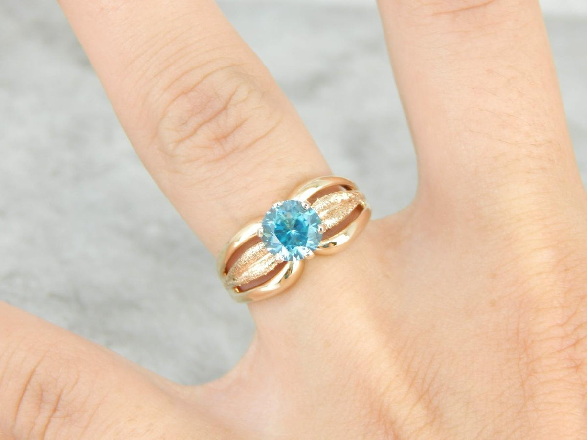 Blue Zircon Gold Solitaire Ring