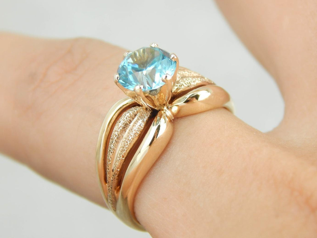 Blue Zircon Gold Solitaire Ring