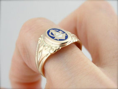 Classic Signet with Gold and Blue Enamel Masonic Ring