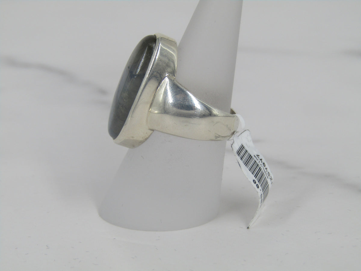 Bezel Set Silver Labradorite Band Ring
