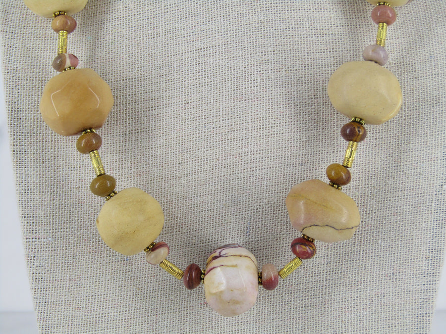 Wood And Jasper Beaded Necklace