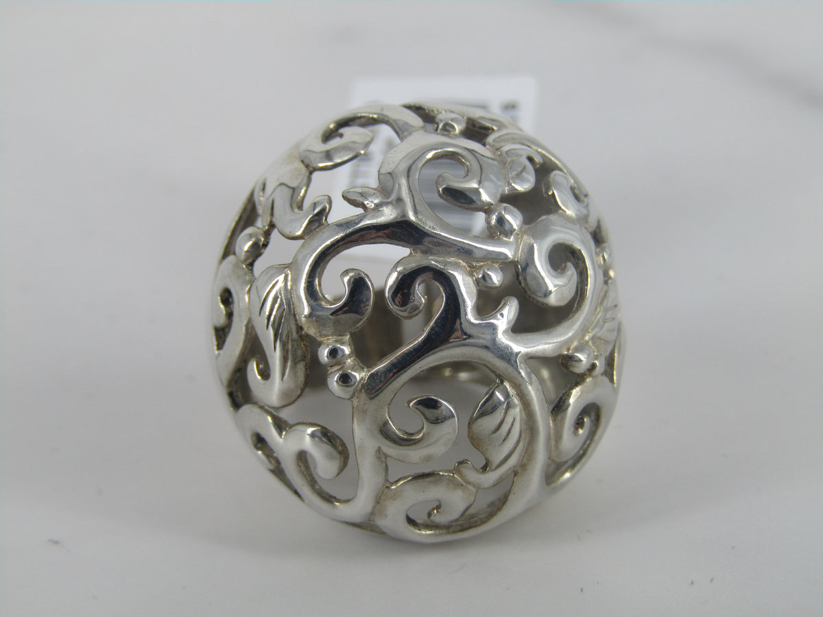 Open Work Swirl Designed Round Domed Silver Ring