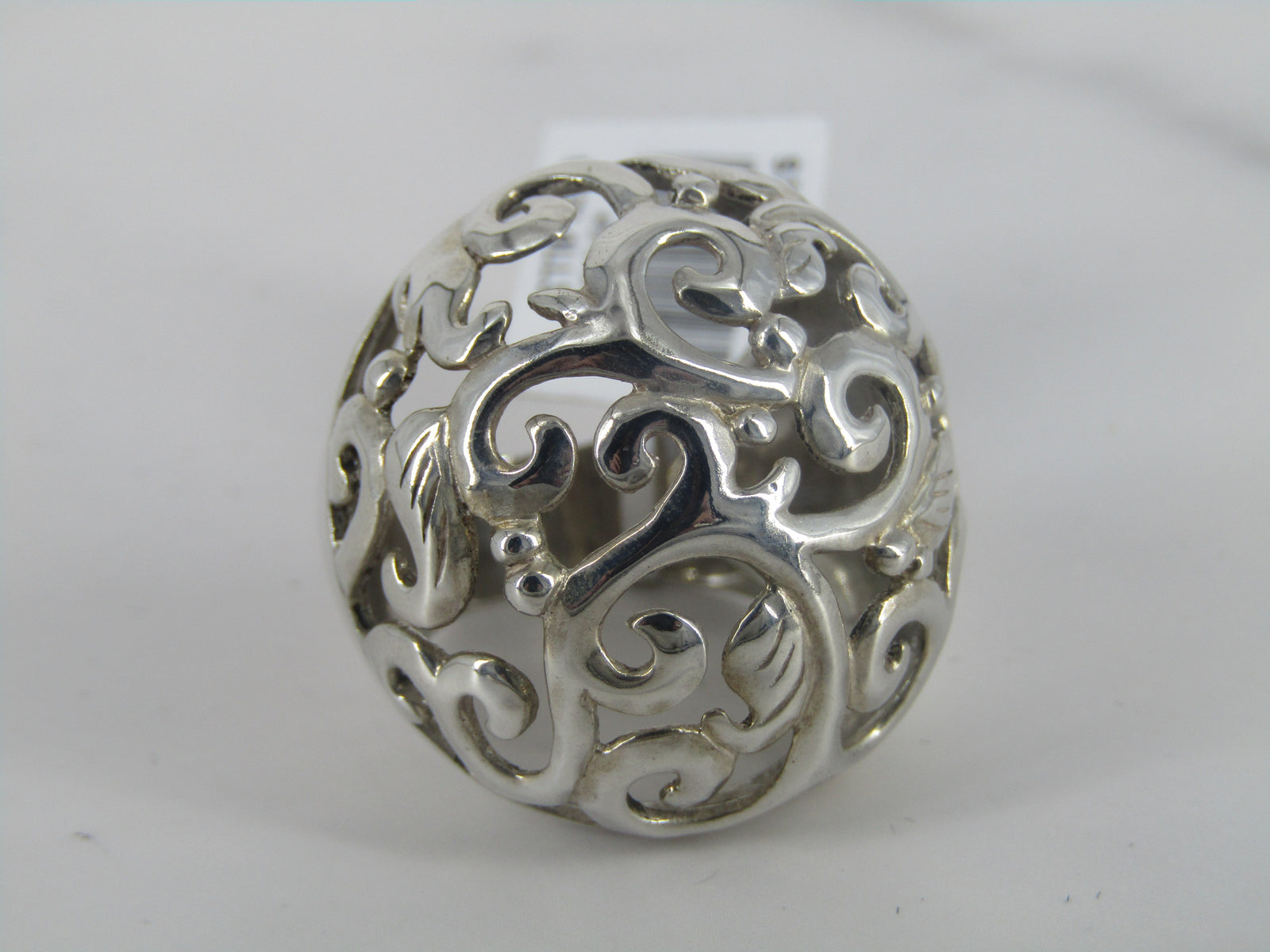 Open Work Swirl Designed Round Domed Silver Ring