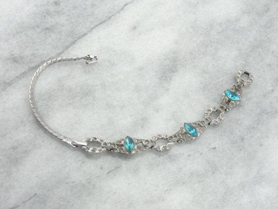 Retro Era Fine Costume Bright Blue Foilback Rhinestones Bracelet