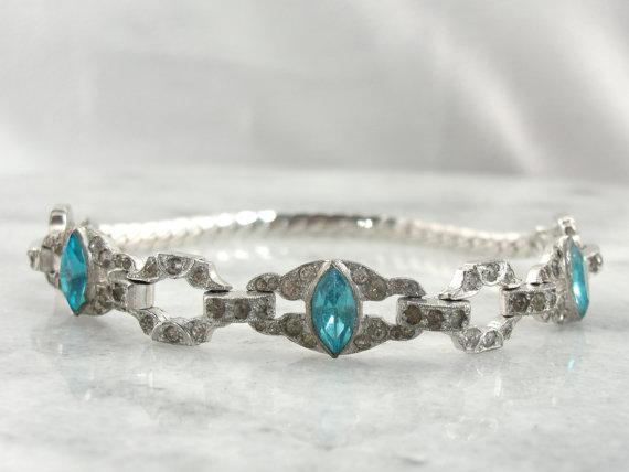 Retro Era Fine Costume Bright Blue Foilback Rhinestones Bracelet