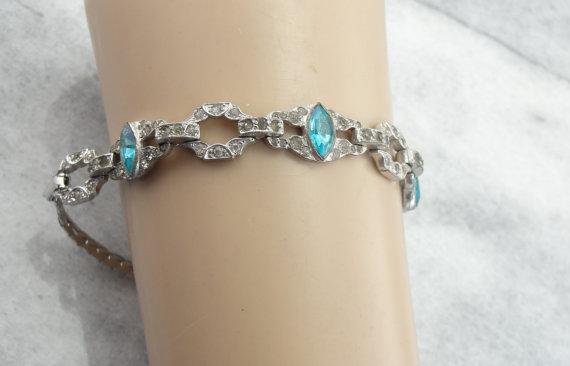 Retro Era Fine Costume Bright Blue Foilback Rhinestones Bracelet