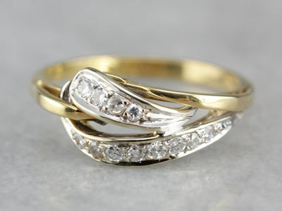 Free Form Abstract Ladies Diamond and Gold Ring