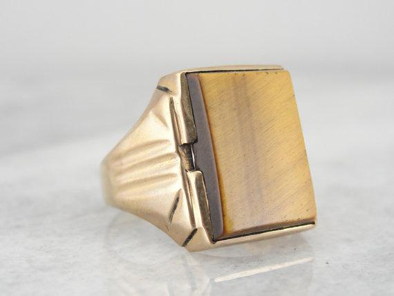 Vintage Mid Century Retro Tiger&#39;s Eye Ring