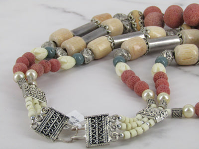 Three Strand Necklace With Mixed Beads