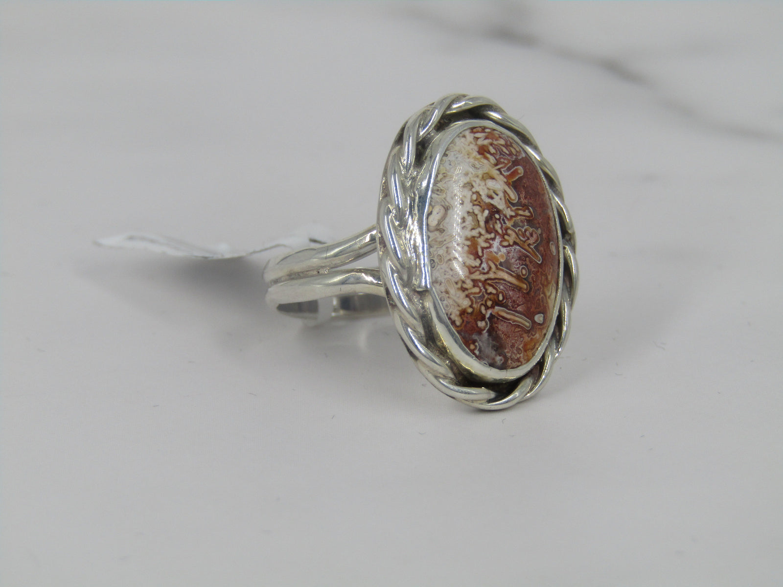 Silver Ring With Oval Lace Agate Center