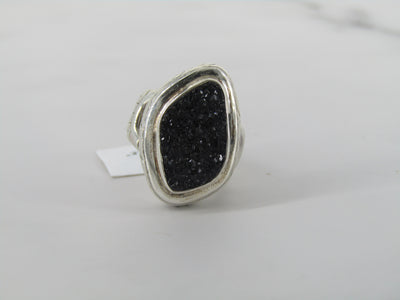 Organic Shape Marcasite Ring with Engraved Patterns Surrounding the Band