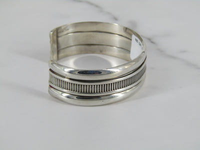 Silver Cuff Bracelet With Line Detail