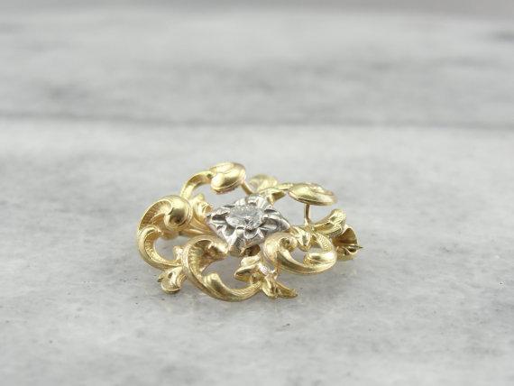 14K Gold Love Knot, Victorian Diamond Brooch