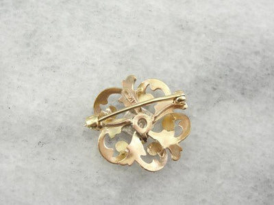 14K Gold Love Knot, Victorian Diamond Brooch
