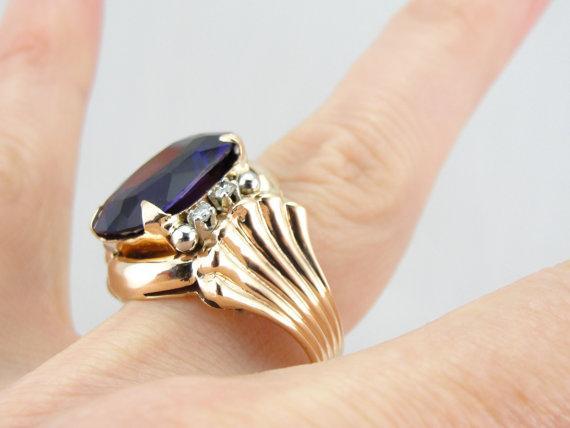 Amethyst Retro Era Rose Gold and Diamond Cocktail Ring