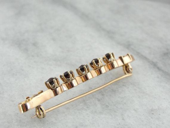 Antique Rose Gold and Fine Garnet Bar Pin, 1800s Era