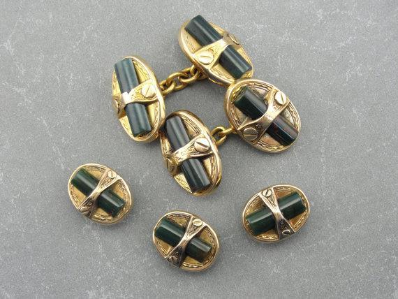 Bloodstone Tuxedo Shirt Studs for Gentleman or Lady