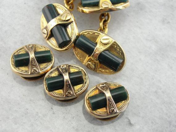 Bloodstone Tuxedo Shirt Studs for Gentleman or Lady