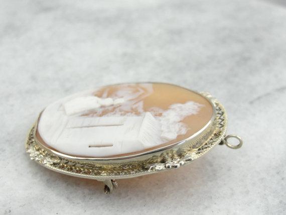 Landscape with Figure Cameo Brooch