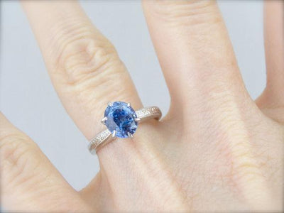 Blue Ceylon Sapphire, Classic Engagement Ring Solitaire
