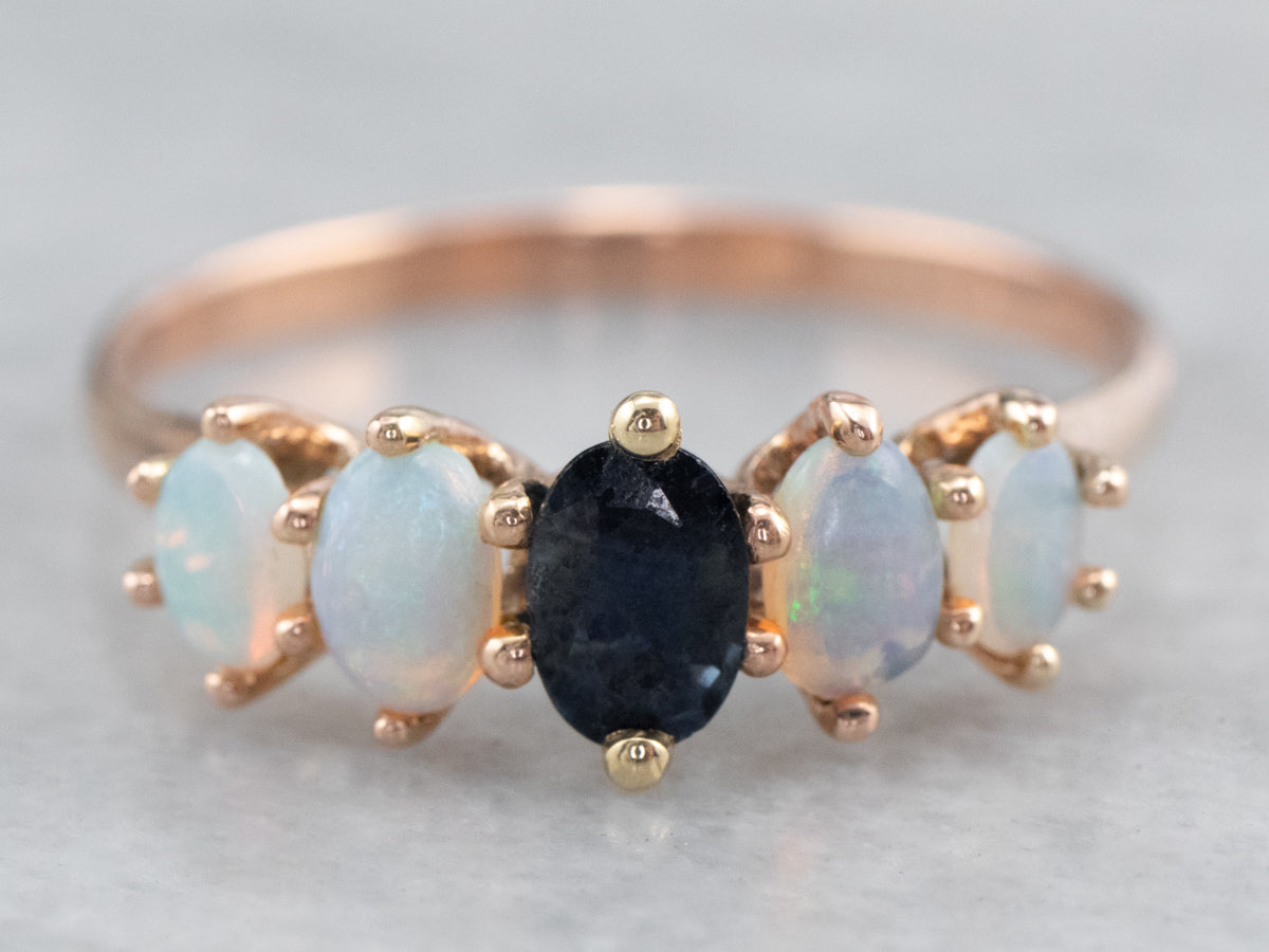 Rose Gold Sapphire and Opal Band