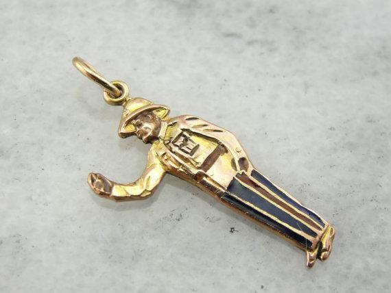 Handsome Blue Pant Police Officer Gold Charm