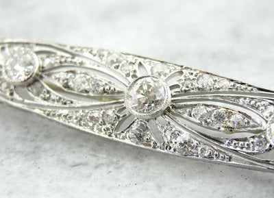 Antique Platinum Bar Pin with Diamonds and Exquisite Workmanship
