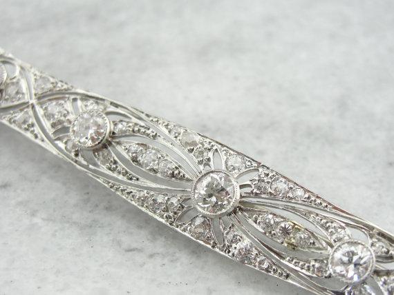 Antique Platinum Bar Pin with Diamonds and Exquisite Workmanship