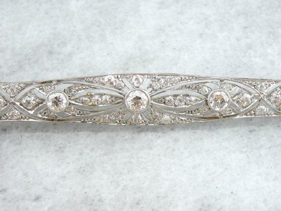 Antique Platinum Bar Pin with Diamonds and Exquisite Workmanship