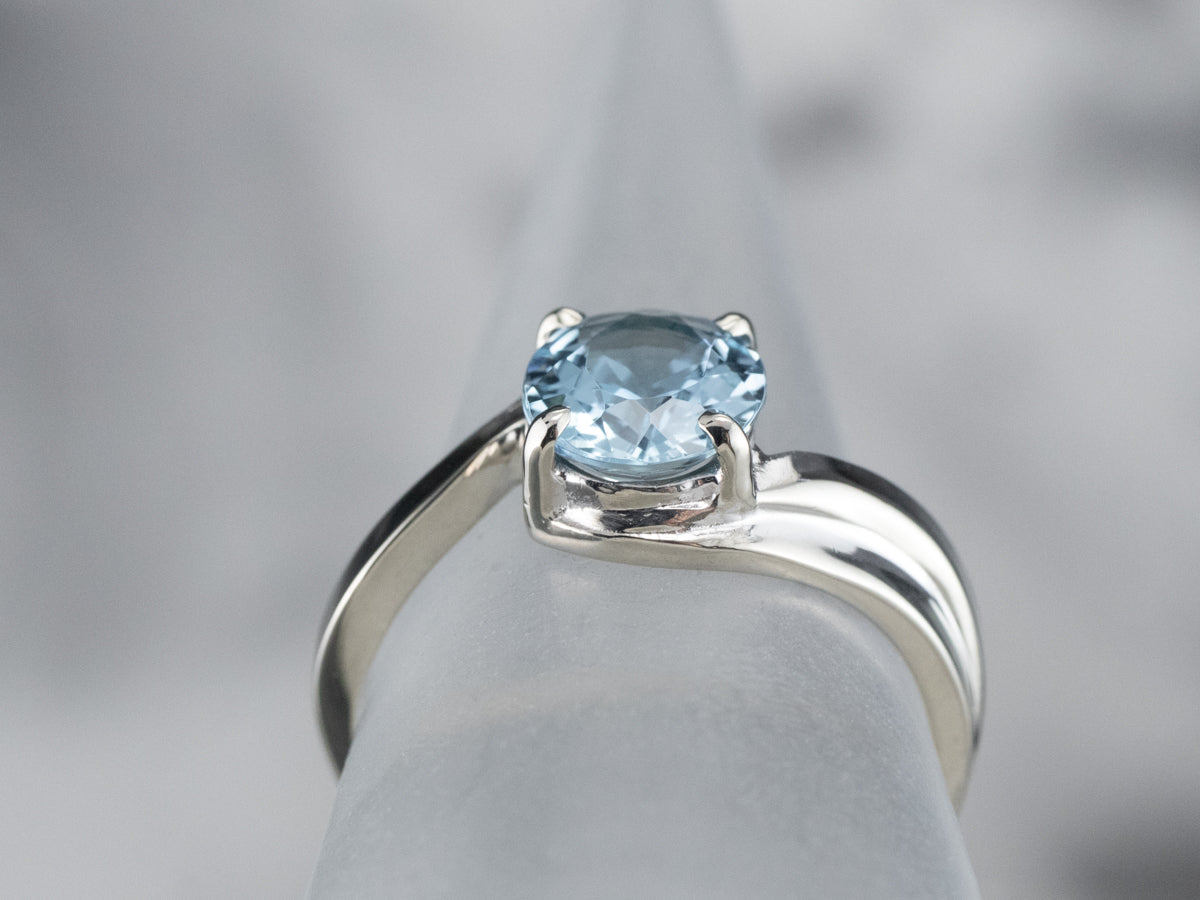 White Gold Aquamarine Bypass Ring
