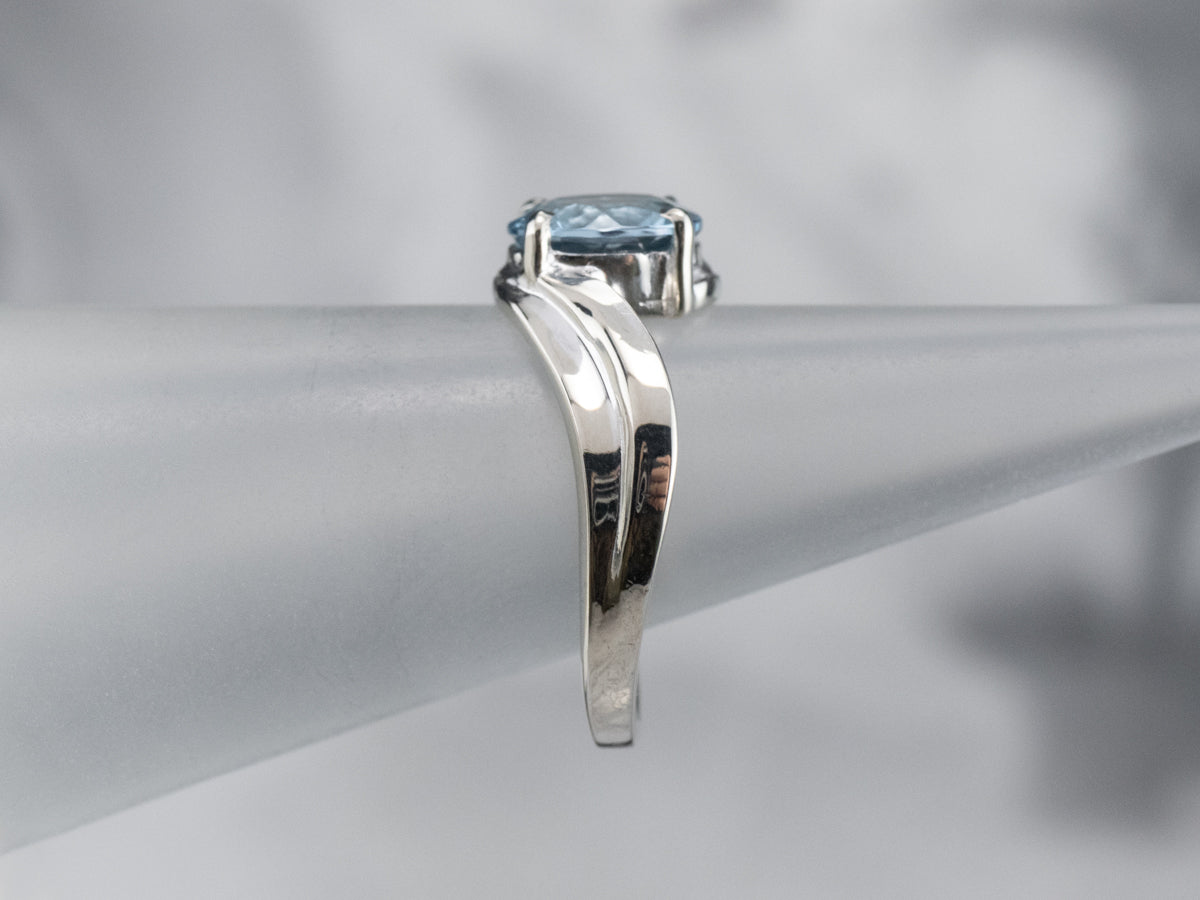 White Gold Aquamarine Bypass Ring