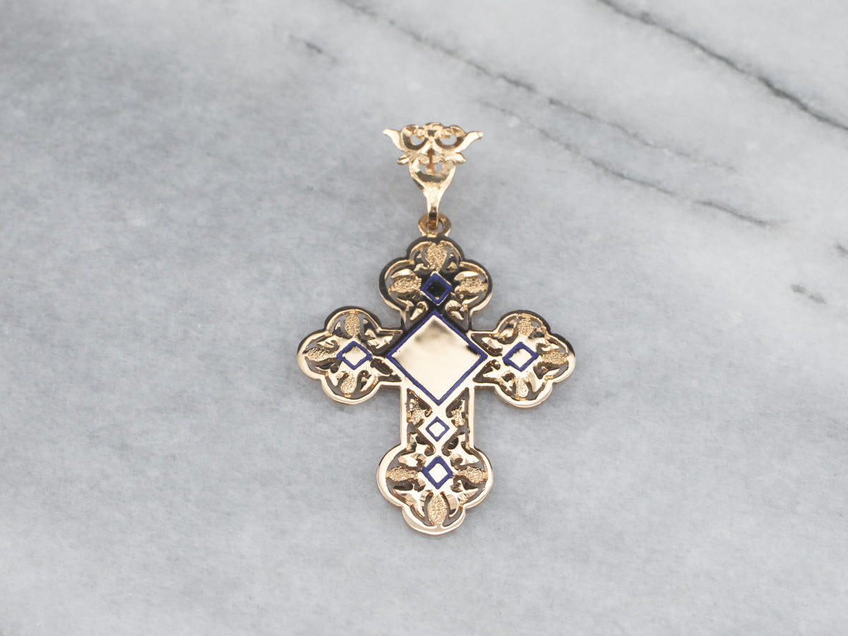 Ornate Yellow Gold and Enamel Cross