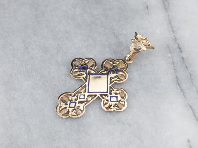Ornate Yellow Gold and Enamel Cross