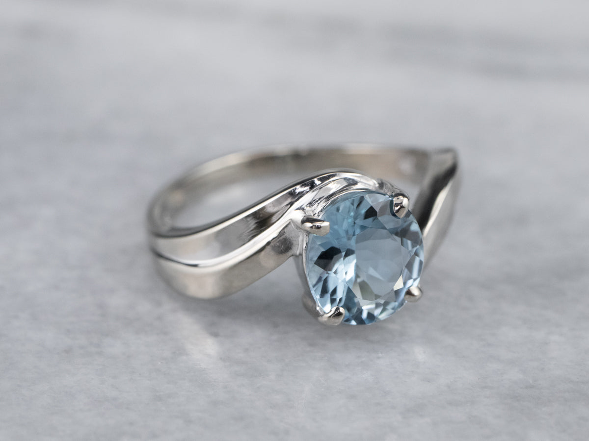 White Gold Aquamarine Bypass Ring