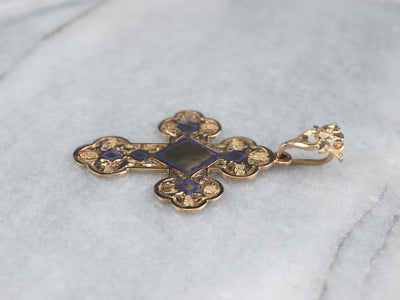 Ornate Yellow Gold and Enamel Cross