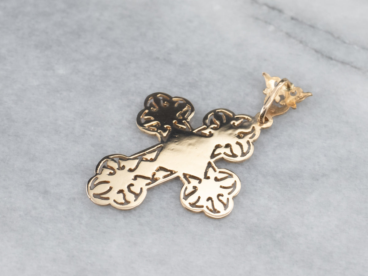 Ornate Yellow Gold and Enamel Cross