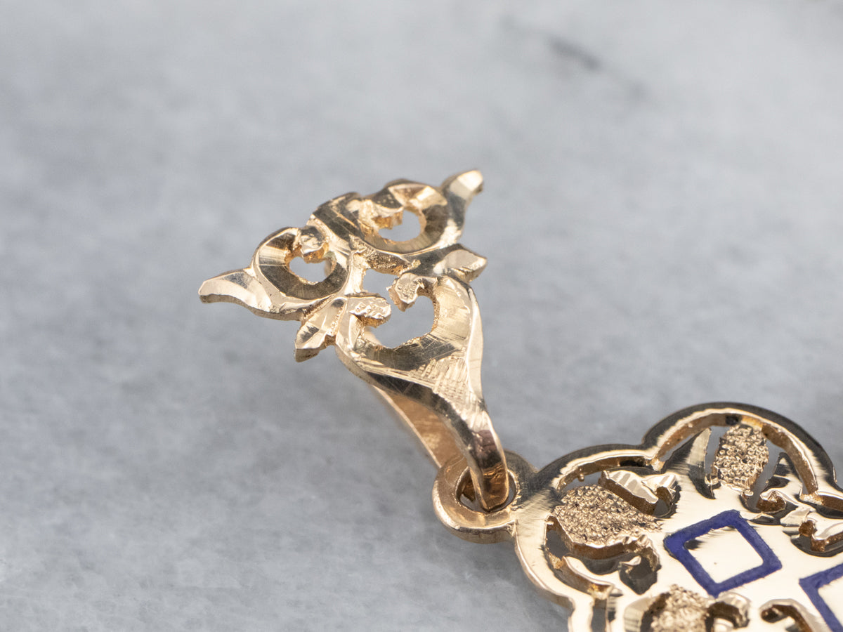 Ornate Yellow Gold and Enamel Cross