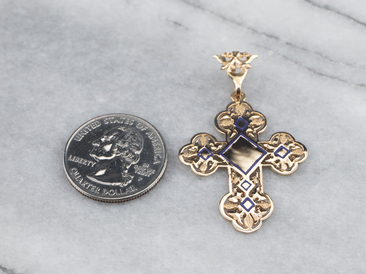 Ornate Yellow Gold and Enamel Cross