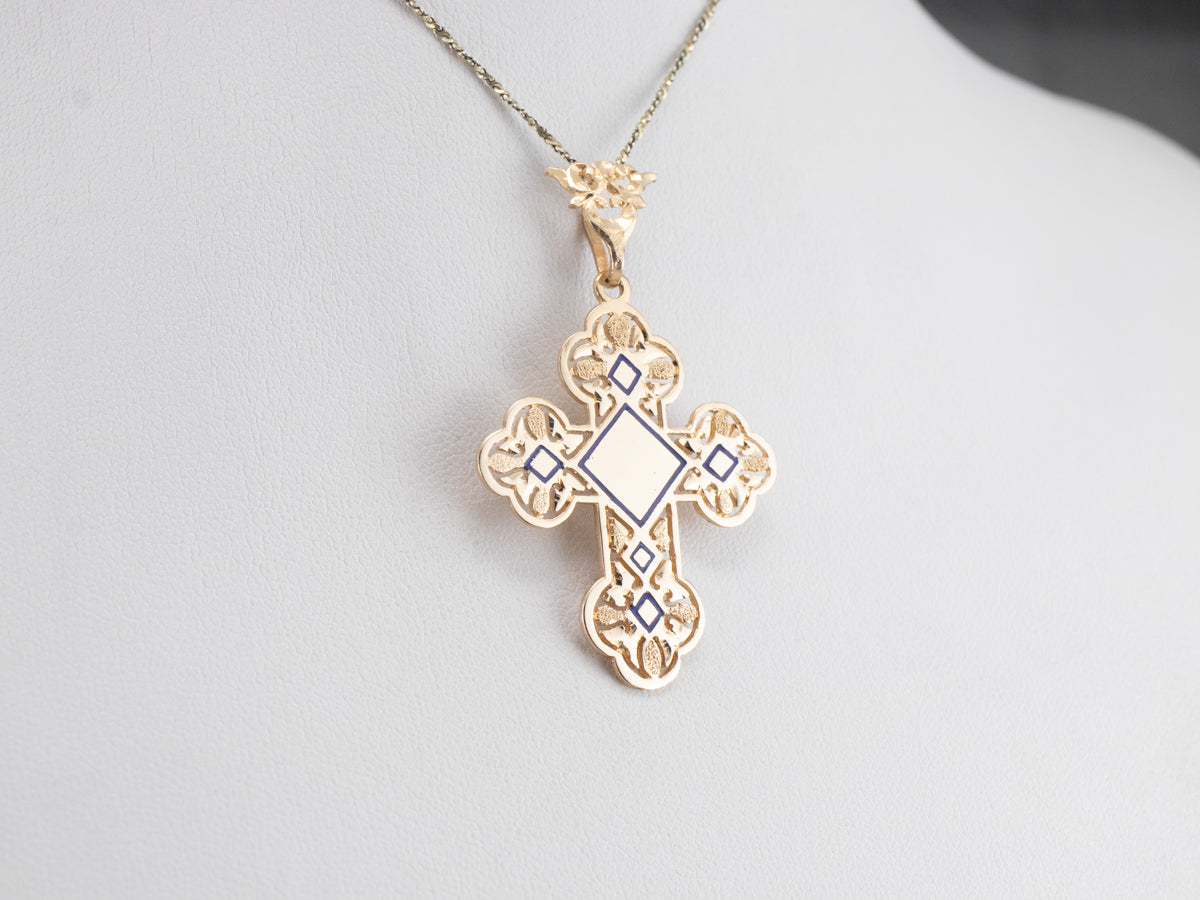 Ornate Yellow Gold and Enamel Cross