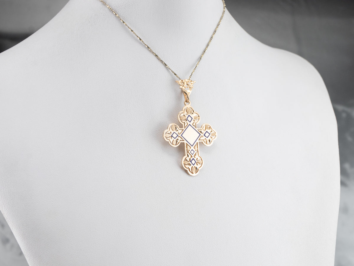 Ornate Yellow Gold and Enamel Cross