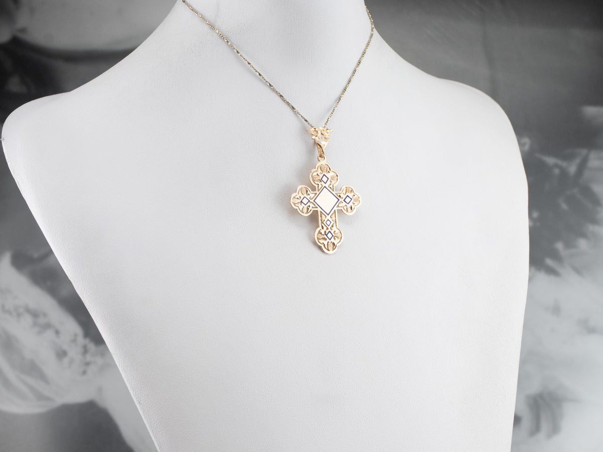 Ornate Yellow Gold and Enamel Cross