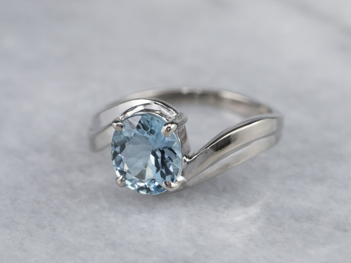 White Gold Aquamarine Bypass Ring