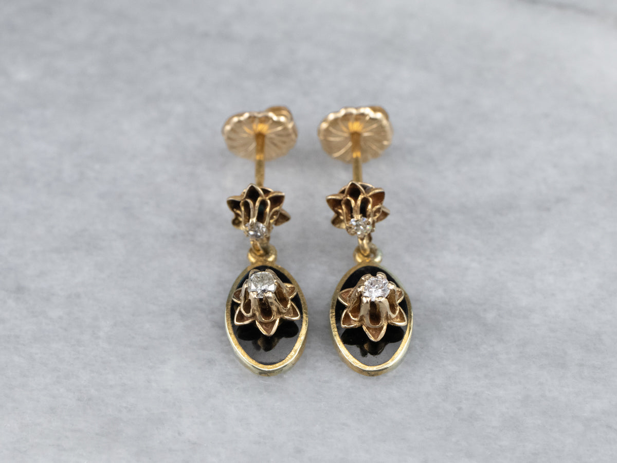 Buttercup Diamond Black Enamel Drop Earrings