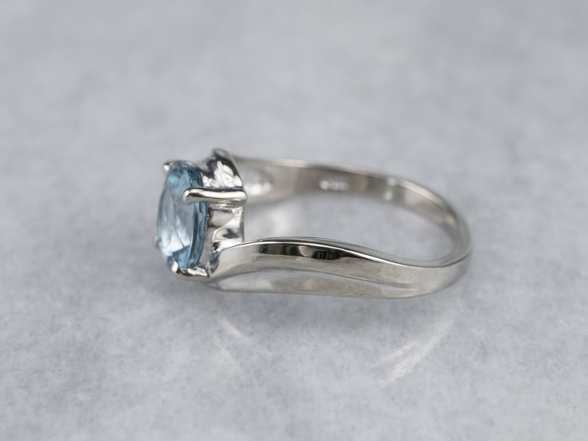 White Gold Aquamarine Bypass Ring