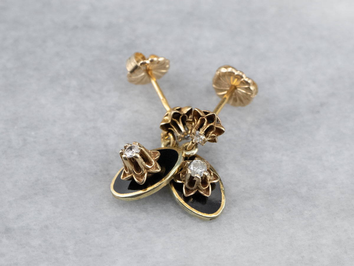 Buttercup Diamond Black Enamel Drop Earrings