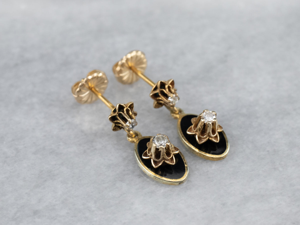 Buttercup Diamond Black Enamel Drop Earrings