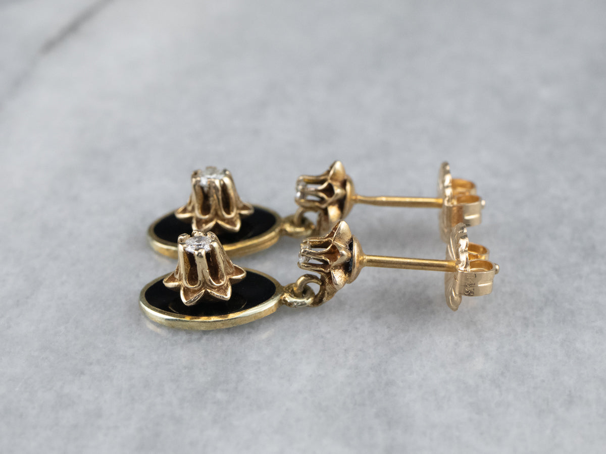 Buttercup Diamond Black Enamel Drop Earrings