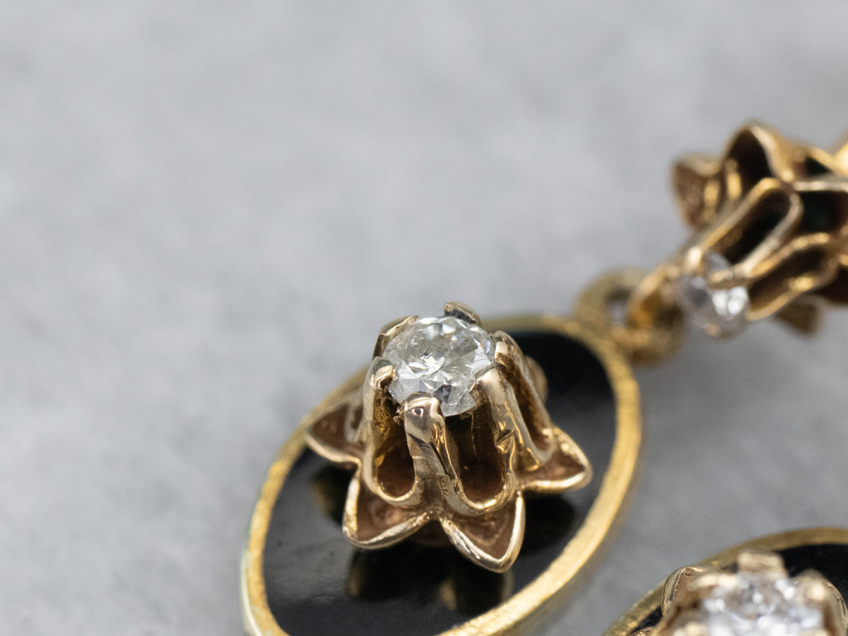Buttercup Diamond Black Enamel Drop Earrings