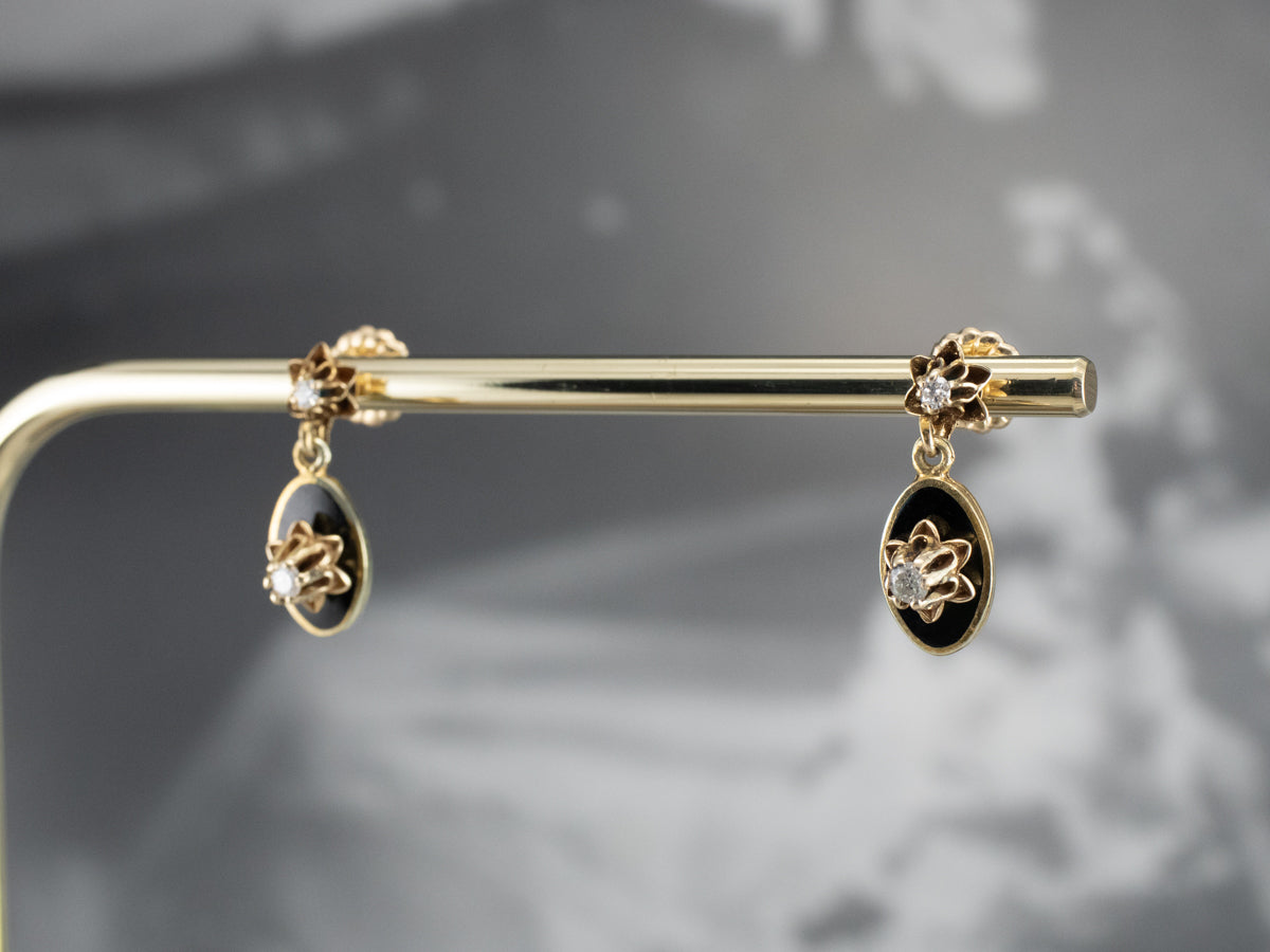 Buttercup Diamond Black Enamel Drop Earrings