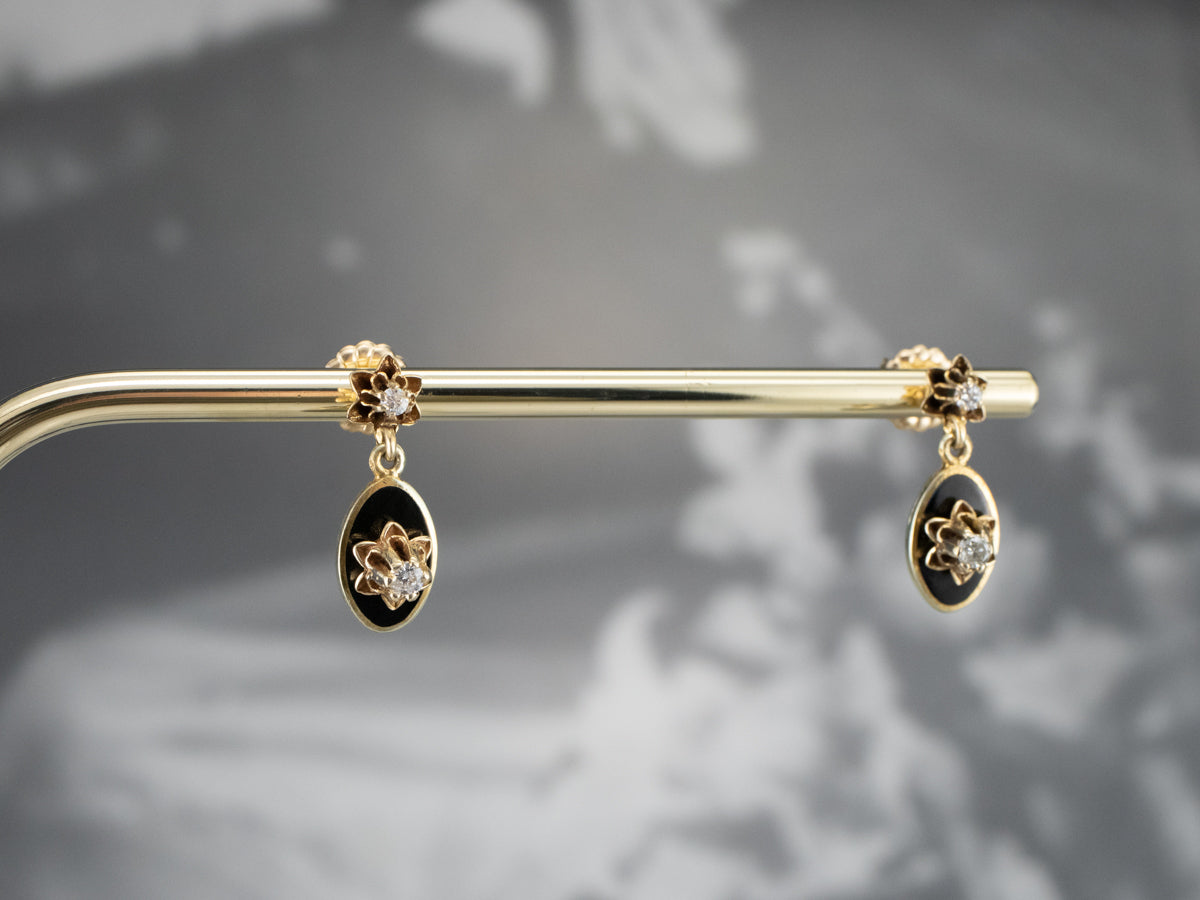 Buttercup Diamond Black Enamel Drop Earrings